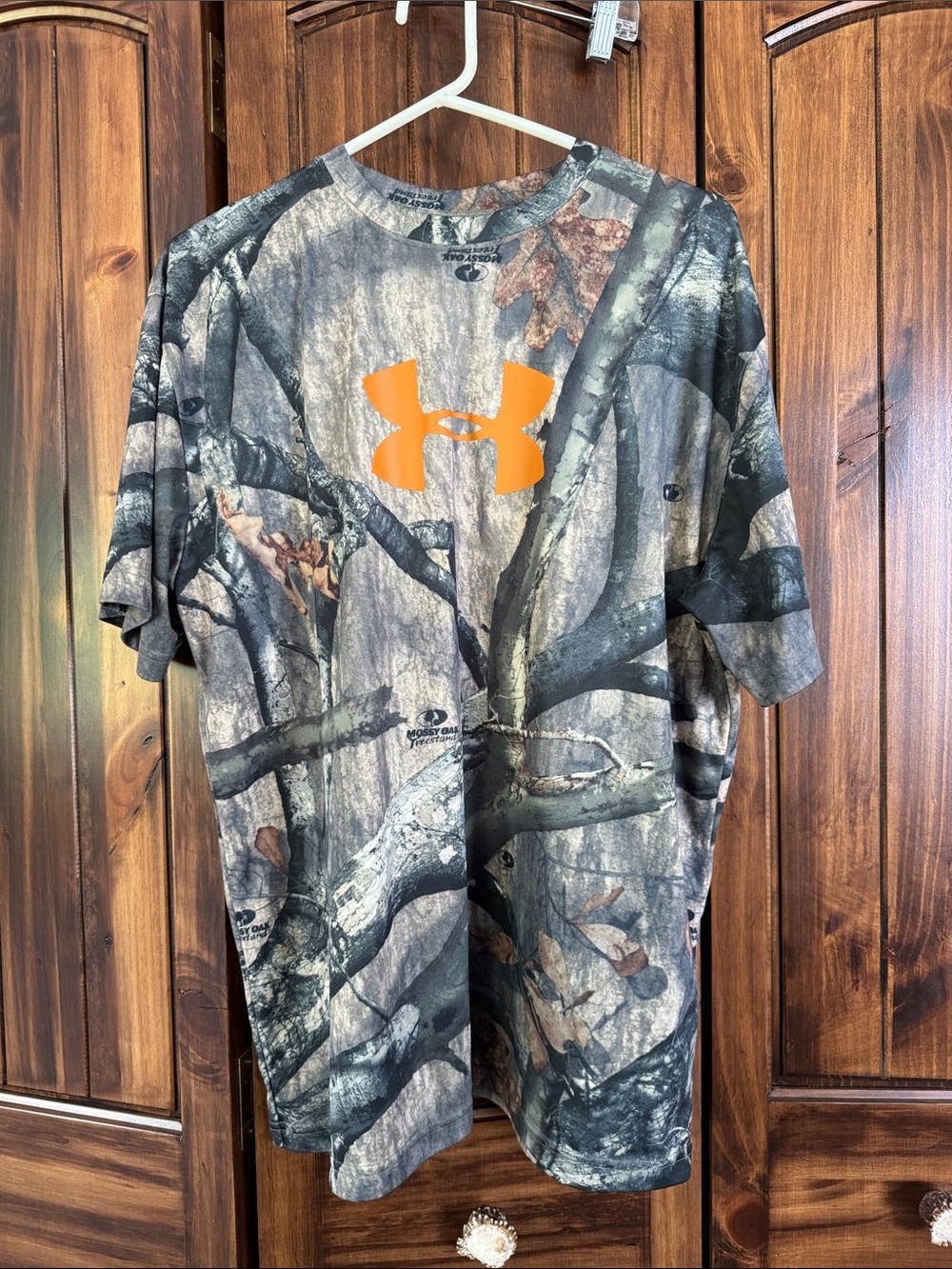 Under Armour Men's Camo Short Sleeve Shirt with Orange Logo